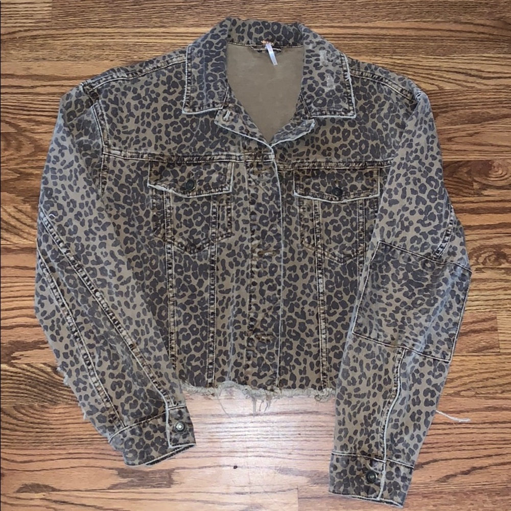 Free People Leopard Print Denim Jacket